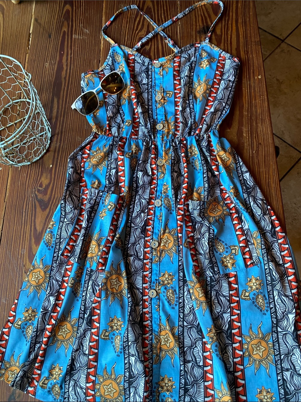 Womens Blue Sun Print Sundress - Unbranded